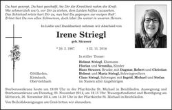 Traueranzeige Irene Striegl