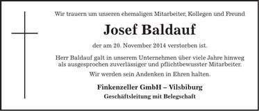 Traueranzeige Josef Baldauf