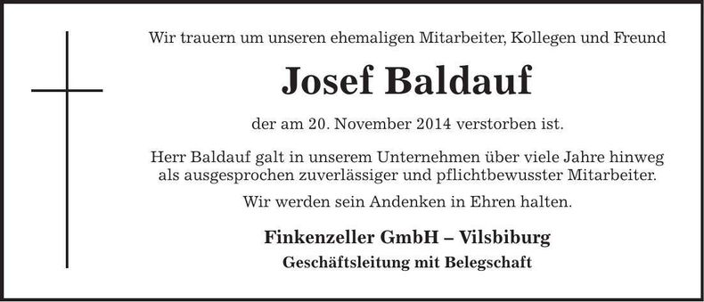 Traueranzeige Josef Baldauf