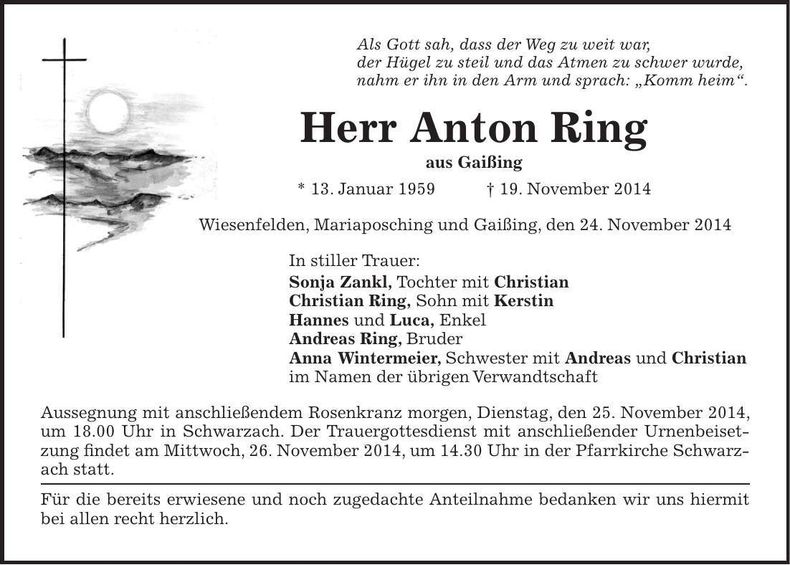Traueranzeige Anton Ring