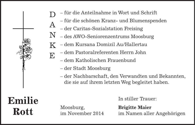 Traueranzeige Emilie Rott