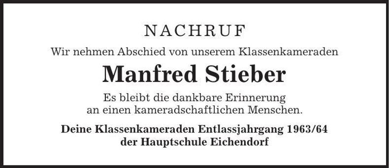 Traueranzeige Manfred Stieber