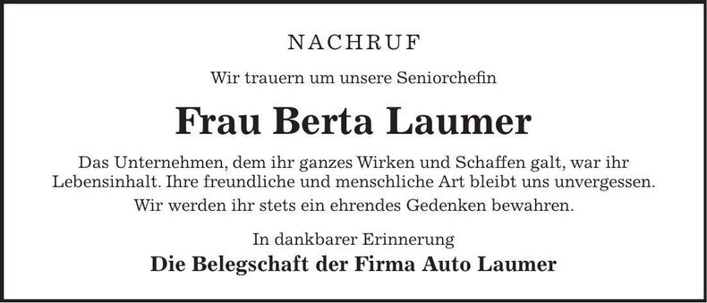 Traueranzeige Berta Laumer