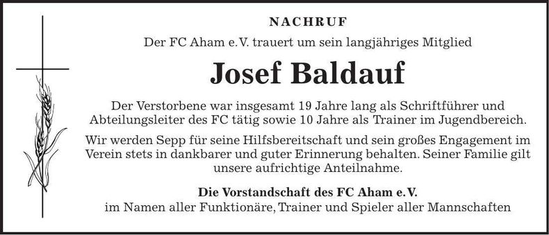 Traueranzeige Josef Baldauf