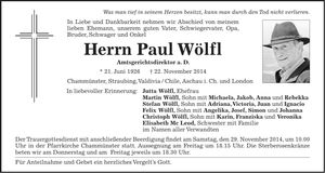 Traueranzeige Paul Wölfl