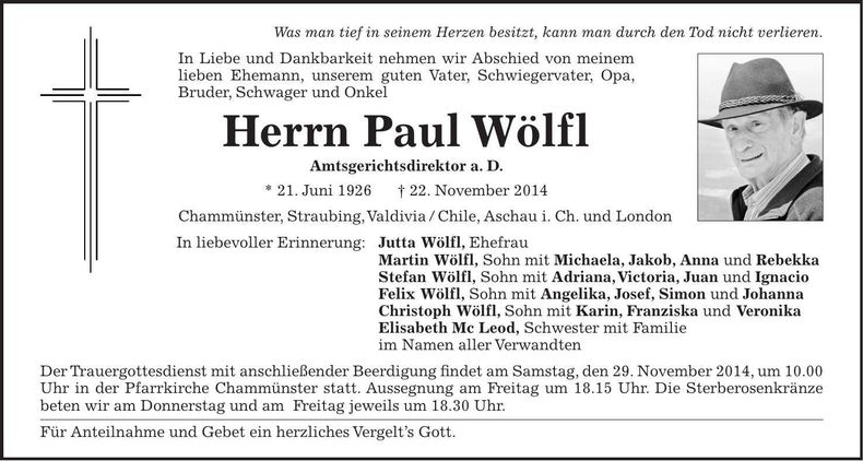 Traueranzeige Paul Wölfl