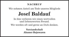 Traueranzeige Josef Baldauf