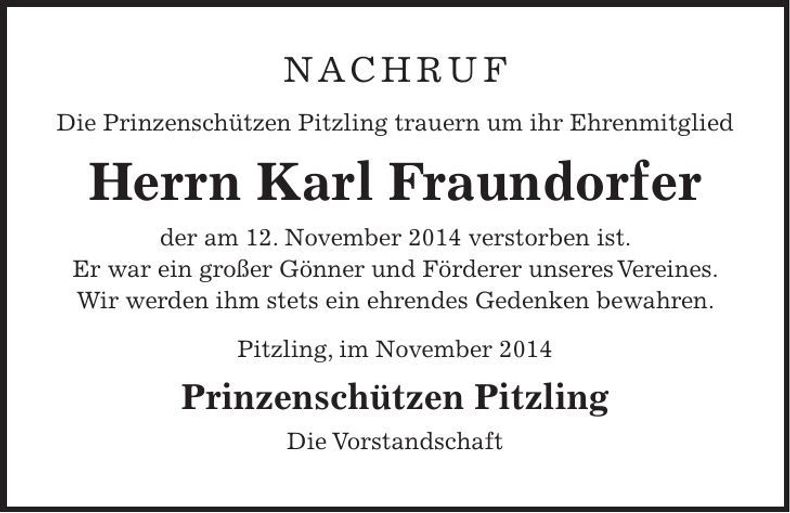 Traueranzeige Karl Fraundorfer