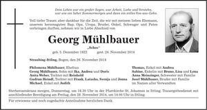 Traueranzeige Georg Mühlbauer