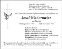 Traueranzeige Josef Niedermeier