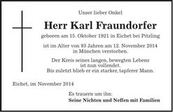 Traueranzeige Karl Fraundorfer