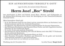 Traueranzeige Josef, Bee Strobl