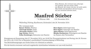 Traueranzeige Manfred Stieber