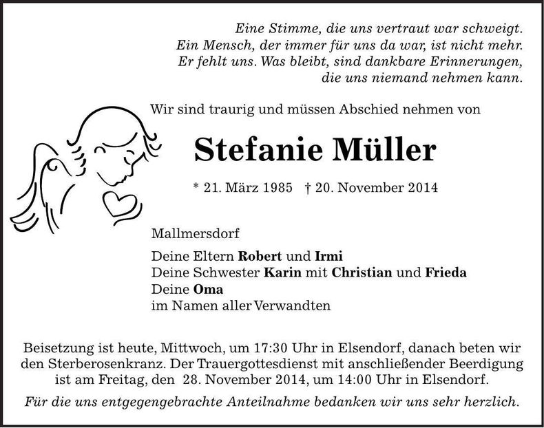 Traueranzeige Stefanie Müller