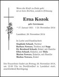 Traueranzeige Erna Kozok