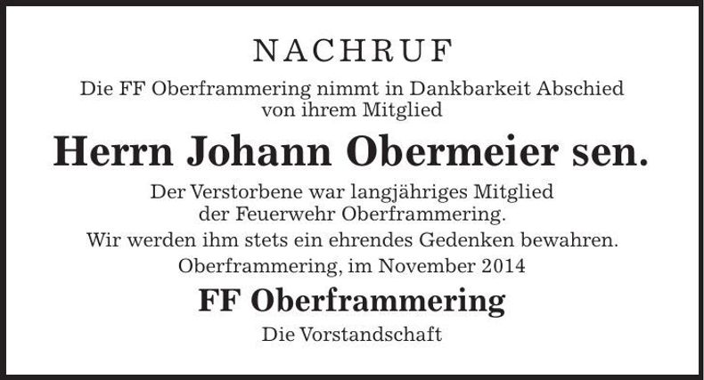 Traueranzeige Johann Obermeier sen.