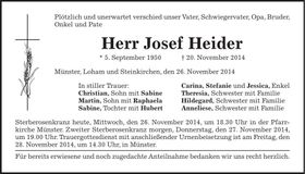 Traueranzeige Josef Heider