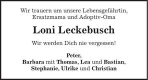 Traueranzeige Loni Leckebusch