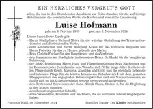 Traueranzeige Luise Hofmann