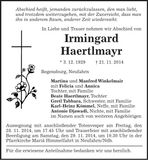Traueranzeige Irmingard Hartlmayr