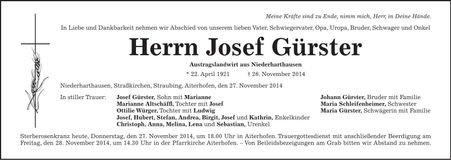 Traueranzeige Josef Gürster