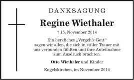 Traueranzeige Regine Wiethaler