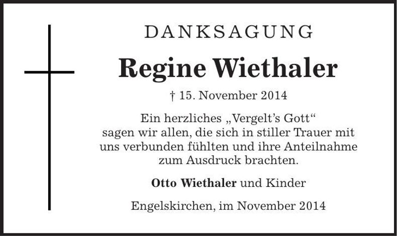 Traueranzeige Regine Wiethaler