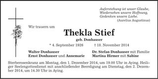 Traueranzeige Thekla Stief
