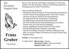 Traueranzeige Franz Gruber