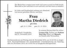 Traueranzeige Martha Diedrich