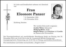 Traueranzeige Eleonore Panzer