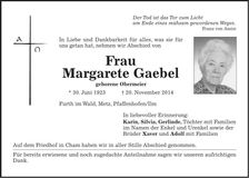 Traueranzeige Margarete Gaebel