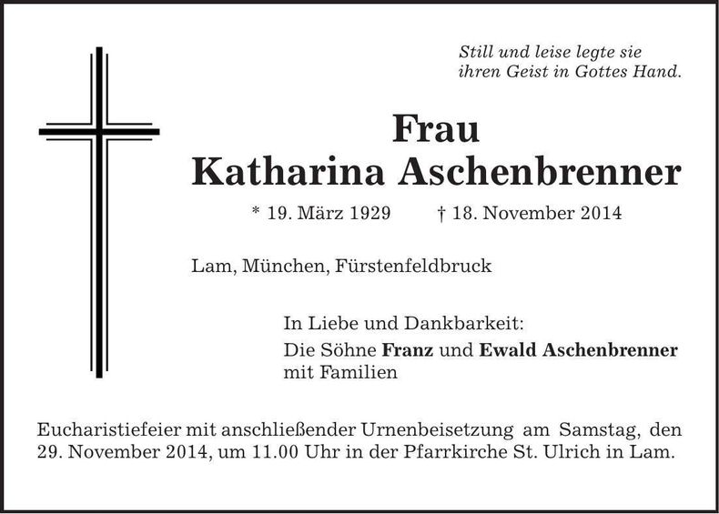 Traueranzeige Katharina Aschenbrenner