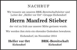 Traueranzeige Manfred Stieber