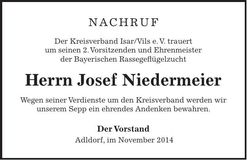 Traueranzeige Josef Niedermeier