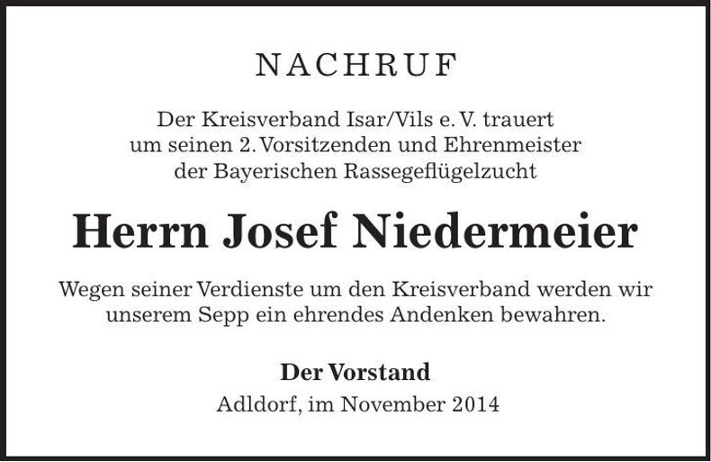 Traueranzeige Josef Niedermeier