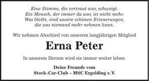 Traueranzeige Erna Peter