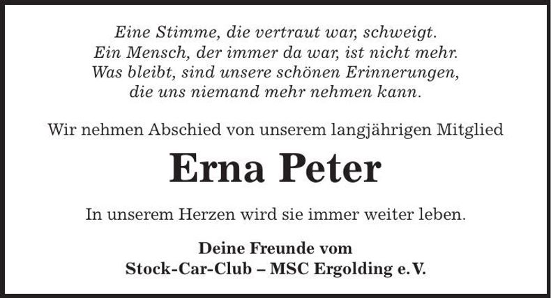 Traueranzeige Erna Peter