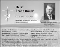 Traueranzeige Franz Bauer