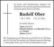 Traueranzeige Rudolf Ober
