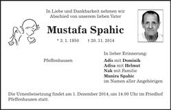 Traueranzeige Mustafa Spahic