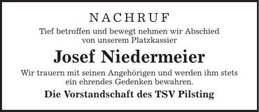 Traueranzeige Josef Niedermeier