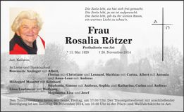 Traueranzeige Rosalia Rötzer