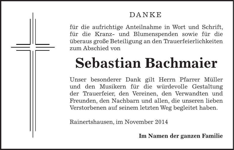 Traueranzeige Sebastian Bachmaier