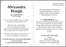 Traueranzeige Alexandra Haugk
