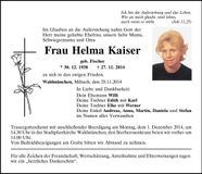 Traueranzeige Helma Kaiser
