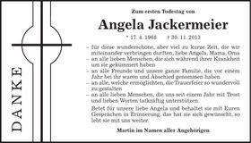 Traueranzeige Angela Jackermeier