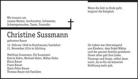 Traueranzeige Christine Sussmann