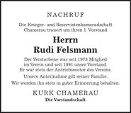 Traueranzeige Rudolf Felsmann