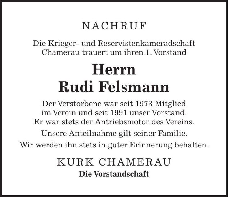 Traueranzeige Rudolf Felsmann